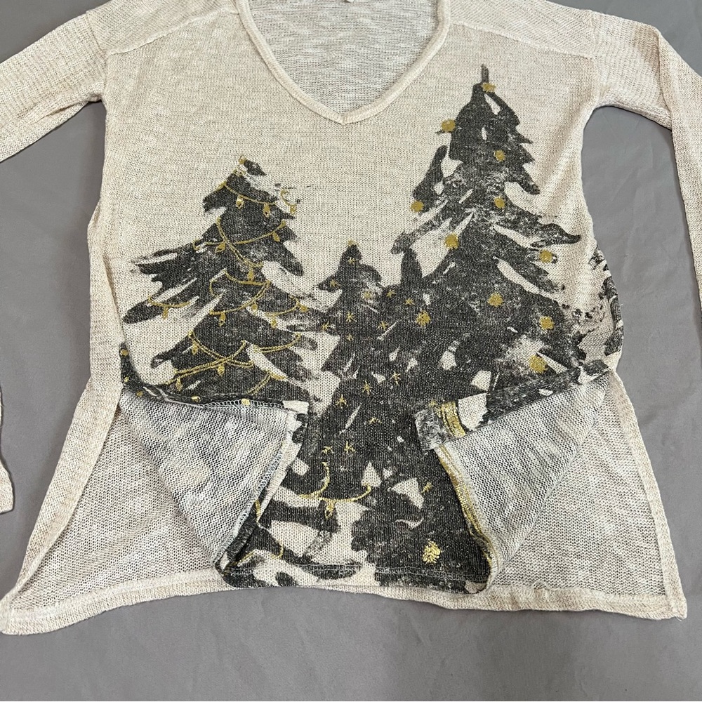 Bethany Mota Holiday Tree Knit Top Cream Long sleeves Size XS - Picture 12 of 16